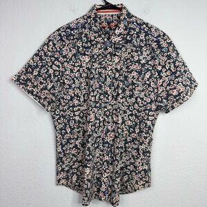 Robert Graham Shirt Men 2XL Black Floral Abstract Hawaiian Artsy Resort Vacation